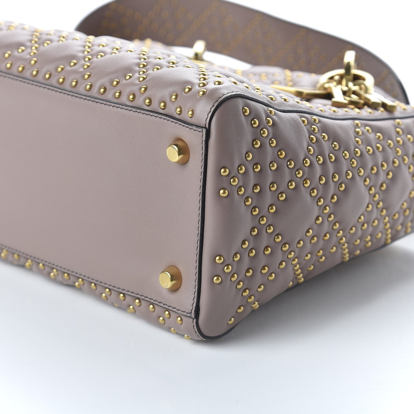 Calfskin Cannage Studded Medium Supple Lady Dior Nude