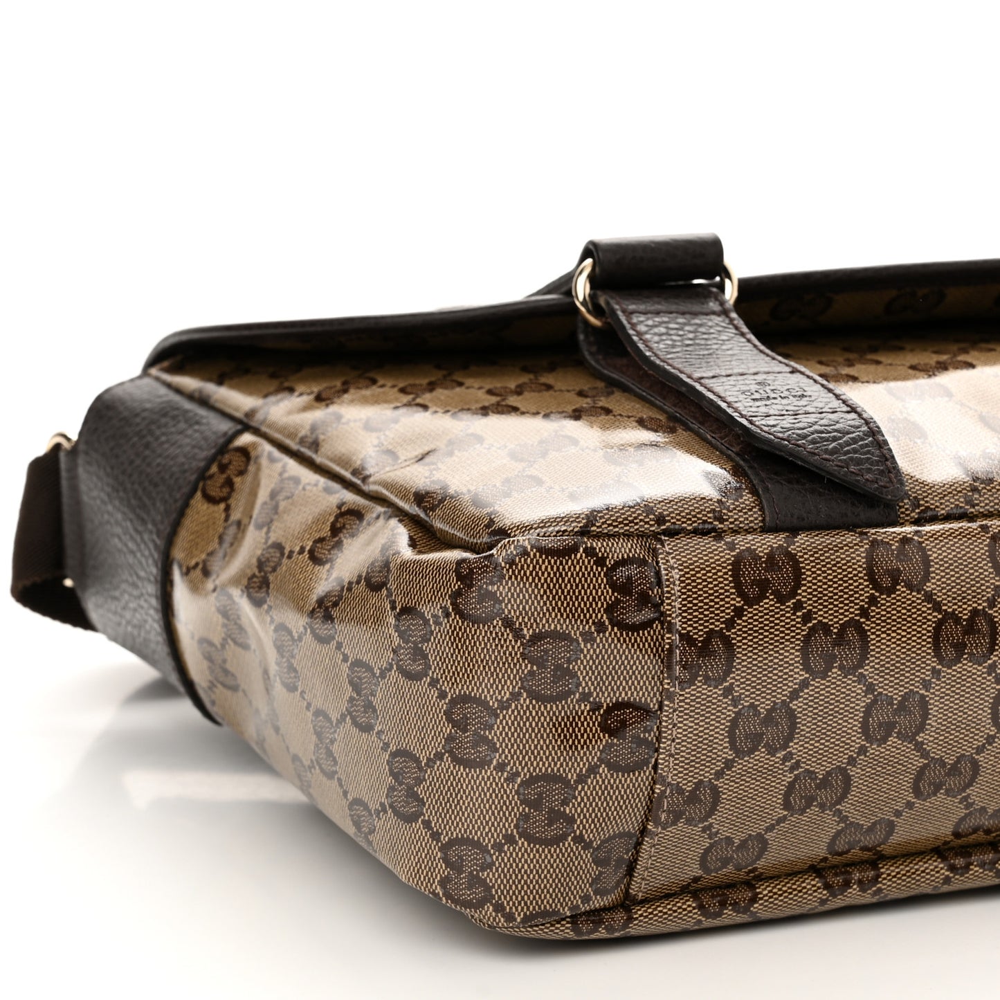 Crystal Monogram Medium Double Buckle Flap Messenger Beige Dark Brown