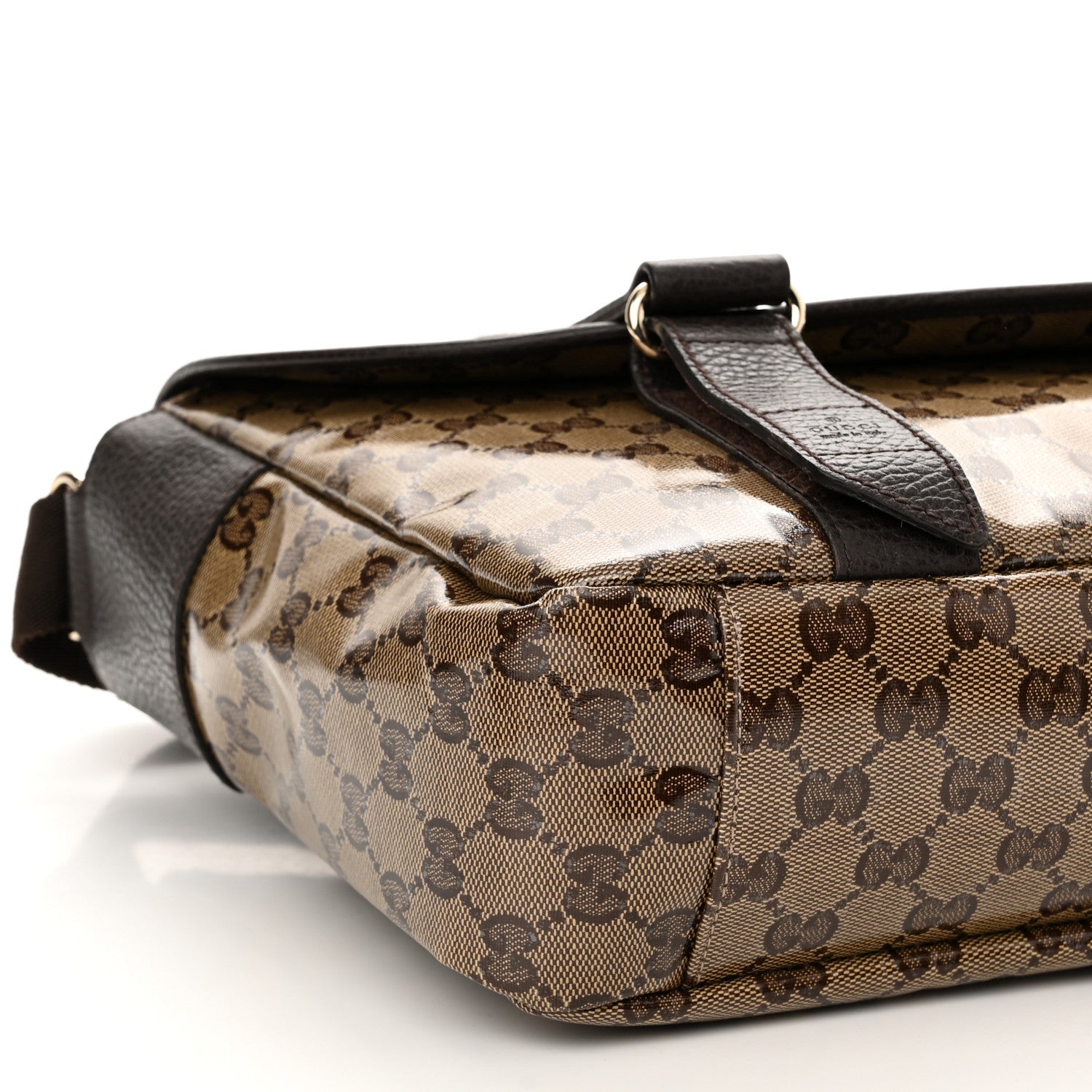 Gucci Crystal Monogram Medium Double Buckle Flap Messenger Beige Dark Brown 9 of 10