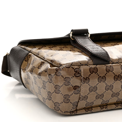 Gucci Crystal Monogram Medium Double Buckle Flap Messenger Beige Dark Brown 9 of 10