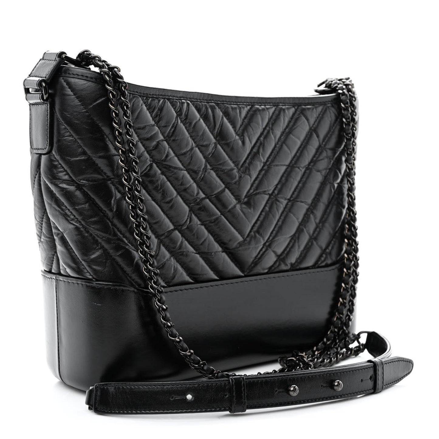 Aged Calfskin Chevron Quilted Medium Gabrielle Hobo So Black