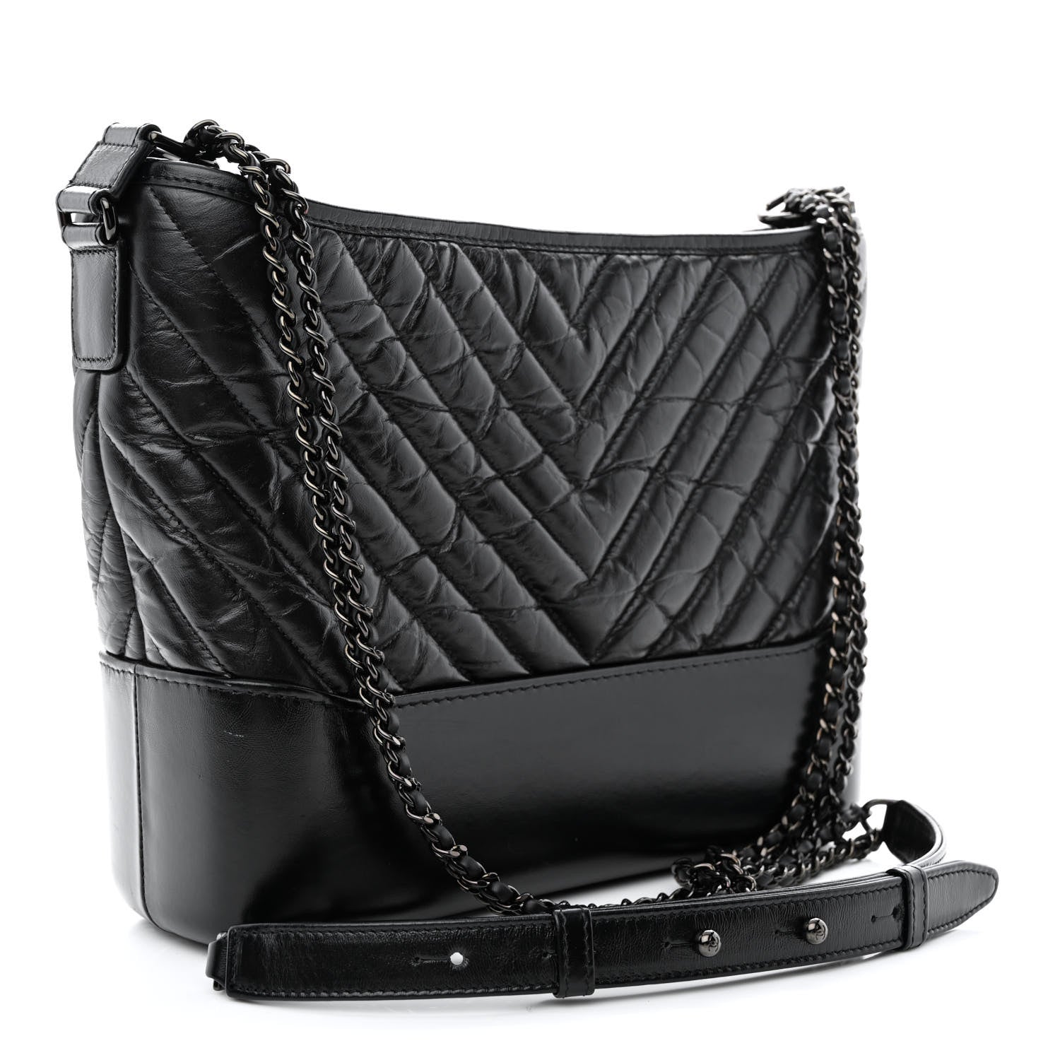 Chanel Aged Calfskin Chevron Quilted Medium Gabrielle Hobo So Black 3 of 10