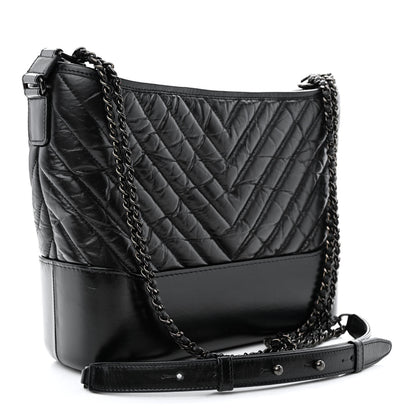 Chanel Aged Calfskin Chevron Quilted Medium Gabrielle Hobo So Black 3 of 10