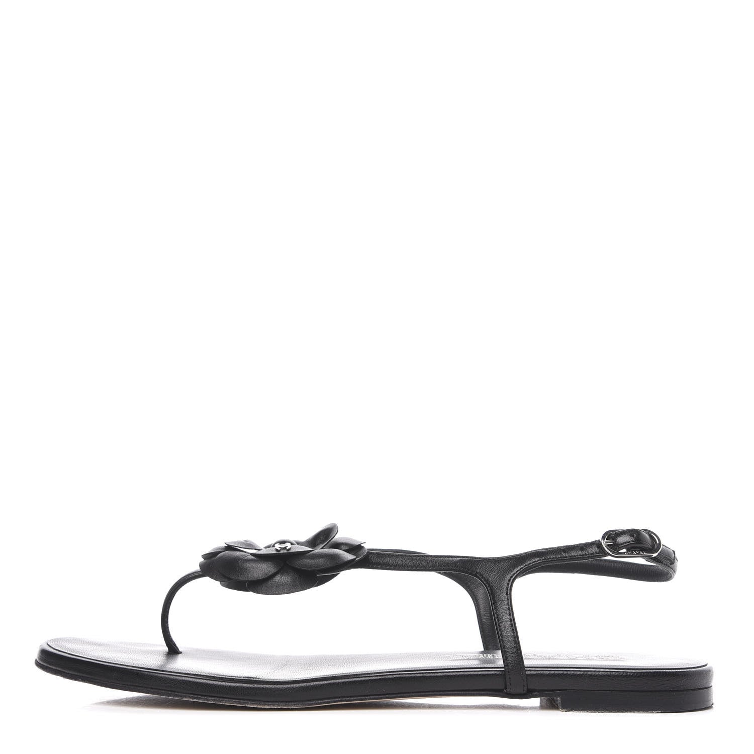 Chanel Lambskin Camellia Thong Sandals 41.5 Black 1 of 8