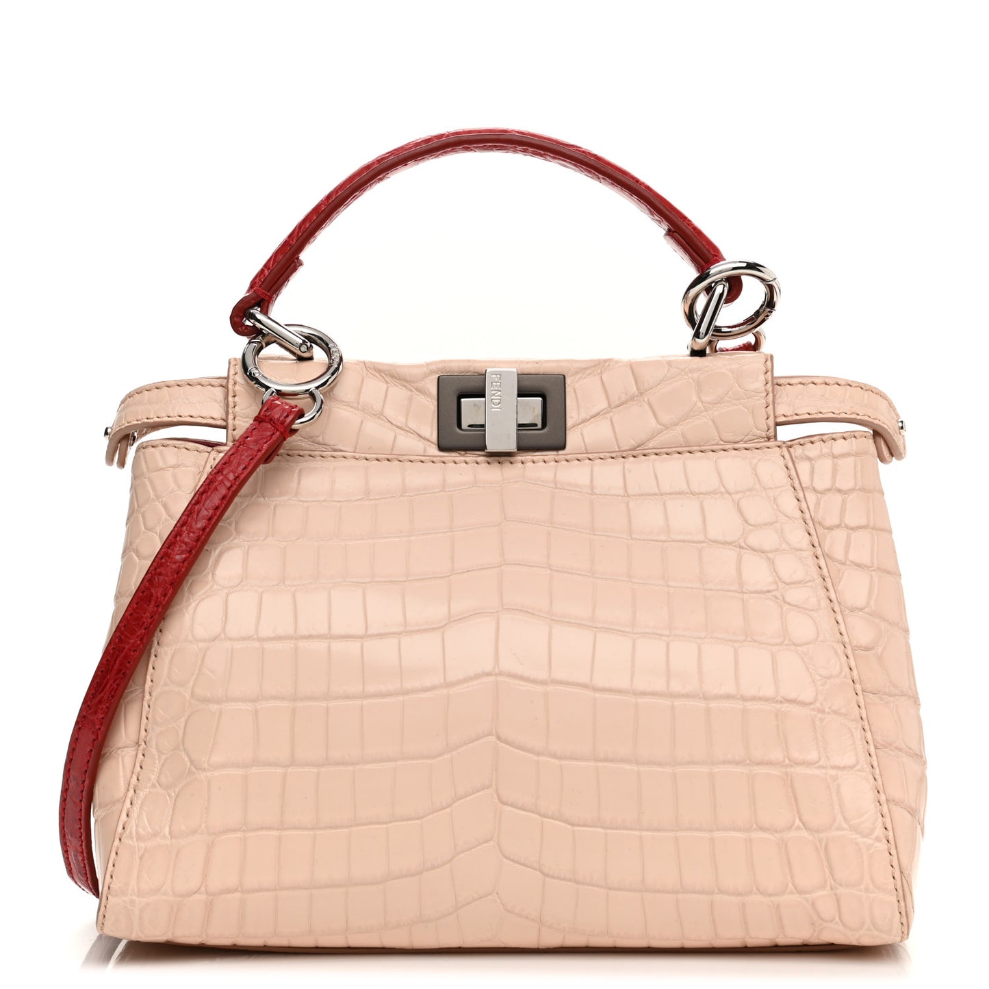 Crocodile Mini Peekaboo Iconic Satchel Beige Red