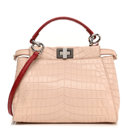 Fendi Crocodile Mini Peekaboo Iconic Satchel Beige Red 1 of 11