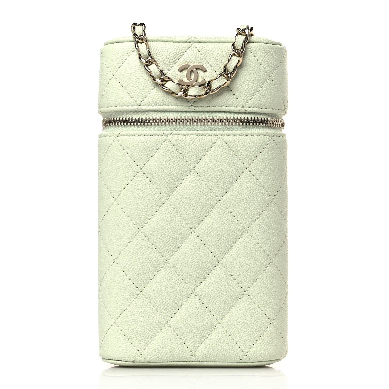 Chanel Caviar Quilted Phone Holder With Chain Light Green 1 of 9