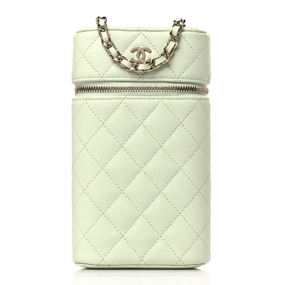 Chanel Caviar Quilted Phone Holder With Chain Light Green 1 of 9