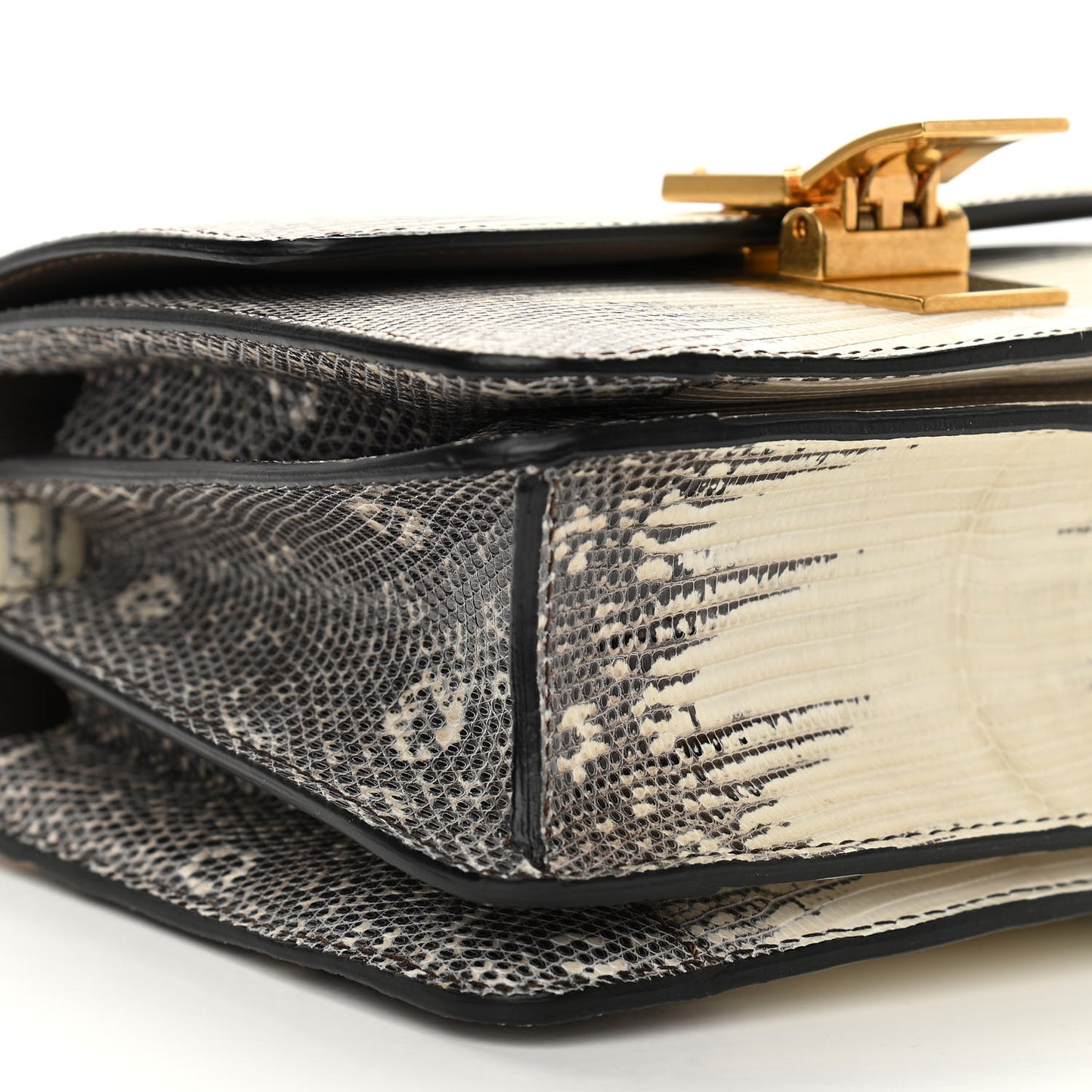 Lizard Small Classic Box Flap Bag Natural