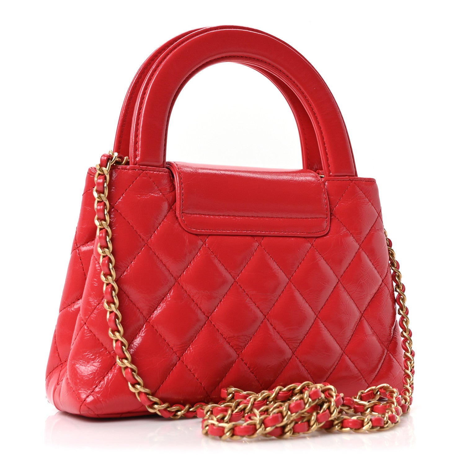 Chanel Shiny Aged Calfskin Quilted Nano Kelly Shopper Red 3 of 10