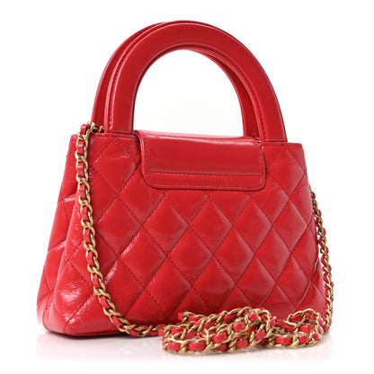 Chanel Shiny Aged Calfskin Quilted Nano Kelly Shopper Red 3 of 10
