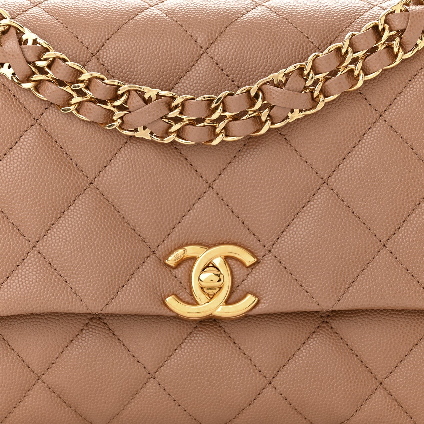 Caviar Quilted Coco First Flap Beige