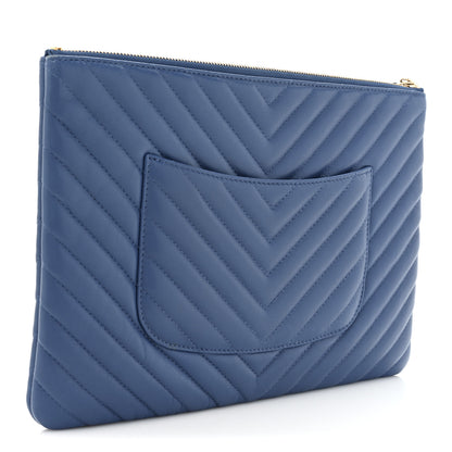 Chanel Lambskin Chevron Quilted Charms Medium Cosmetic Case Blue 3 of 15