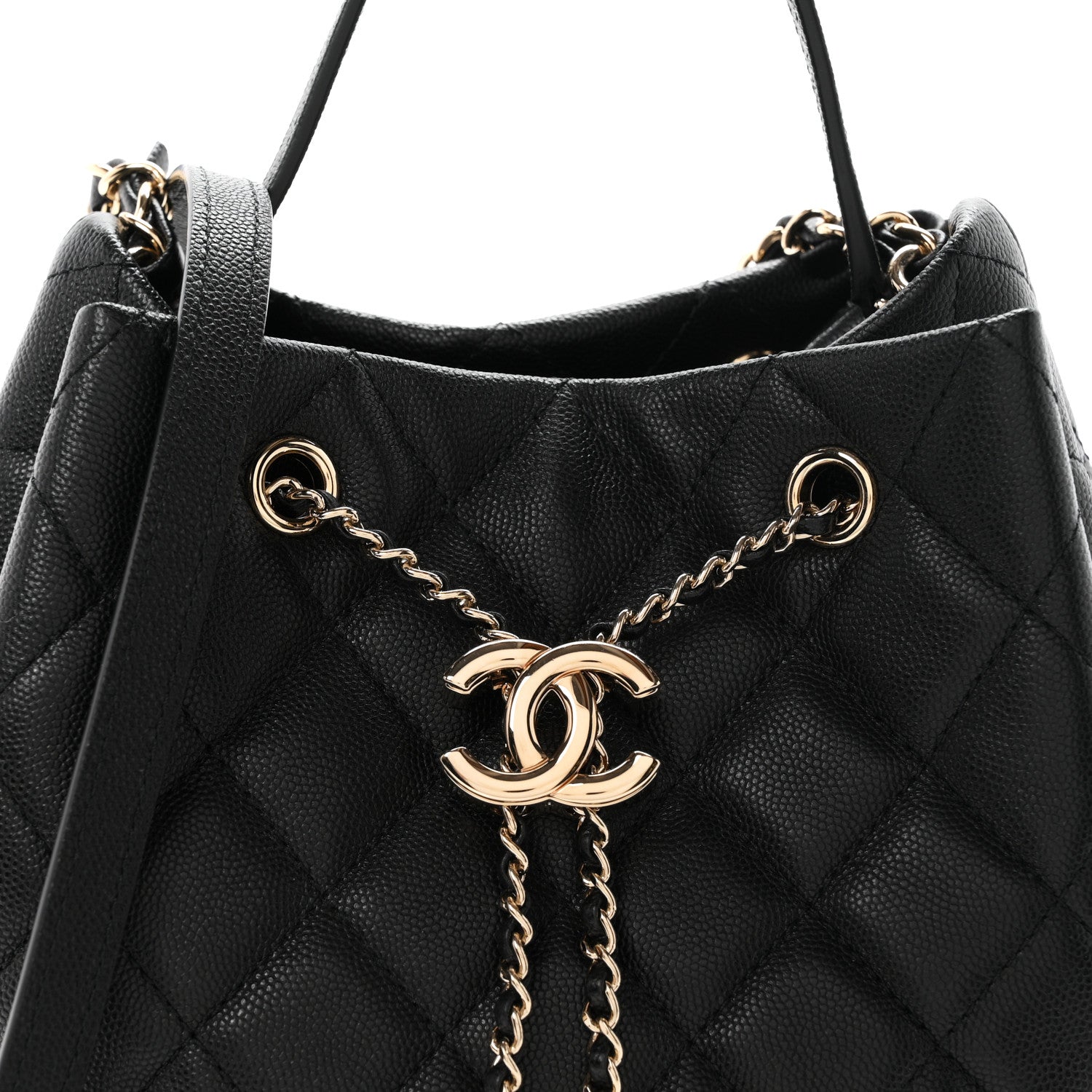 Chanel Caviar Quilted Large Rolled Up Bucket Drawstring Bag Black 8 of 10