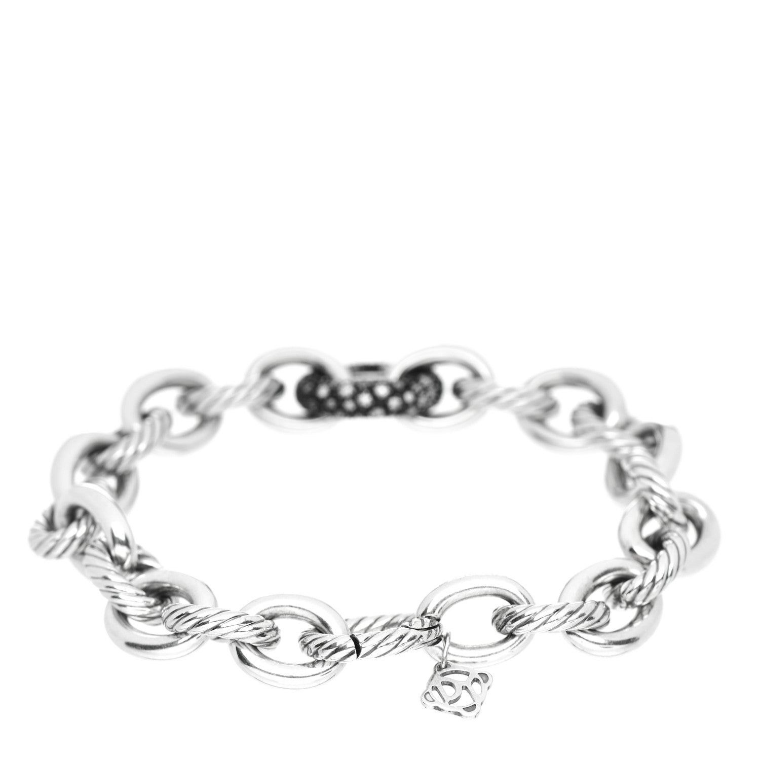 David Yurman Sterling Silver Diamond 15mm Midnight Melange Oval Link Bracelet 3 of 4