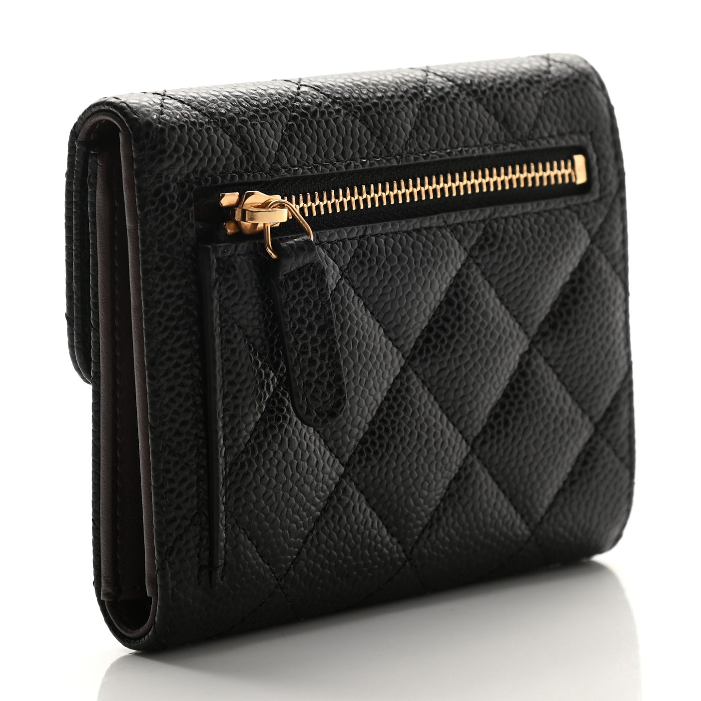 Caviar Quilted Compact Flap Wallet Black