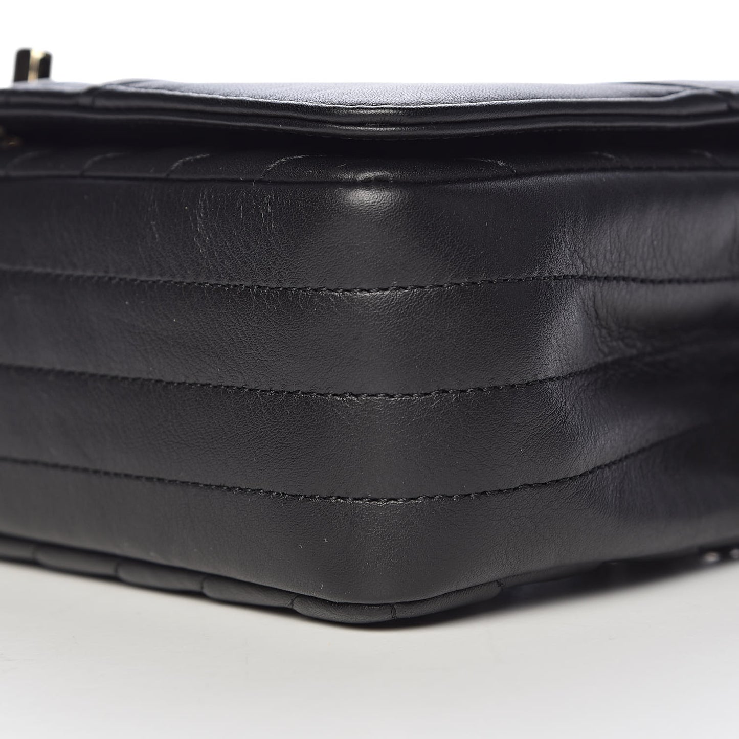 Calfskin Chevron Quilted Statement Flap Black