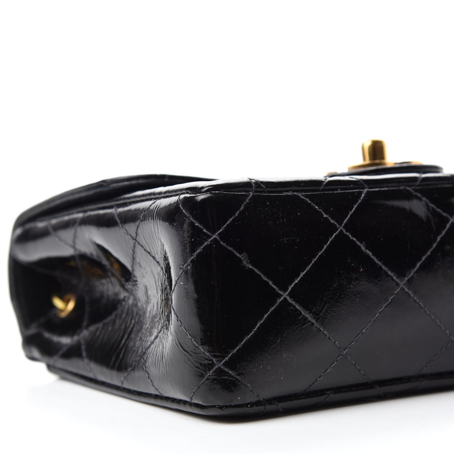 Patent Calfskin Quilted Mini Square Flap Black