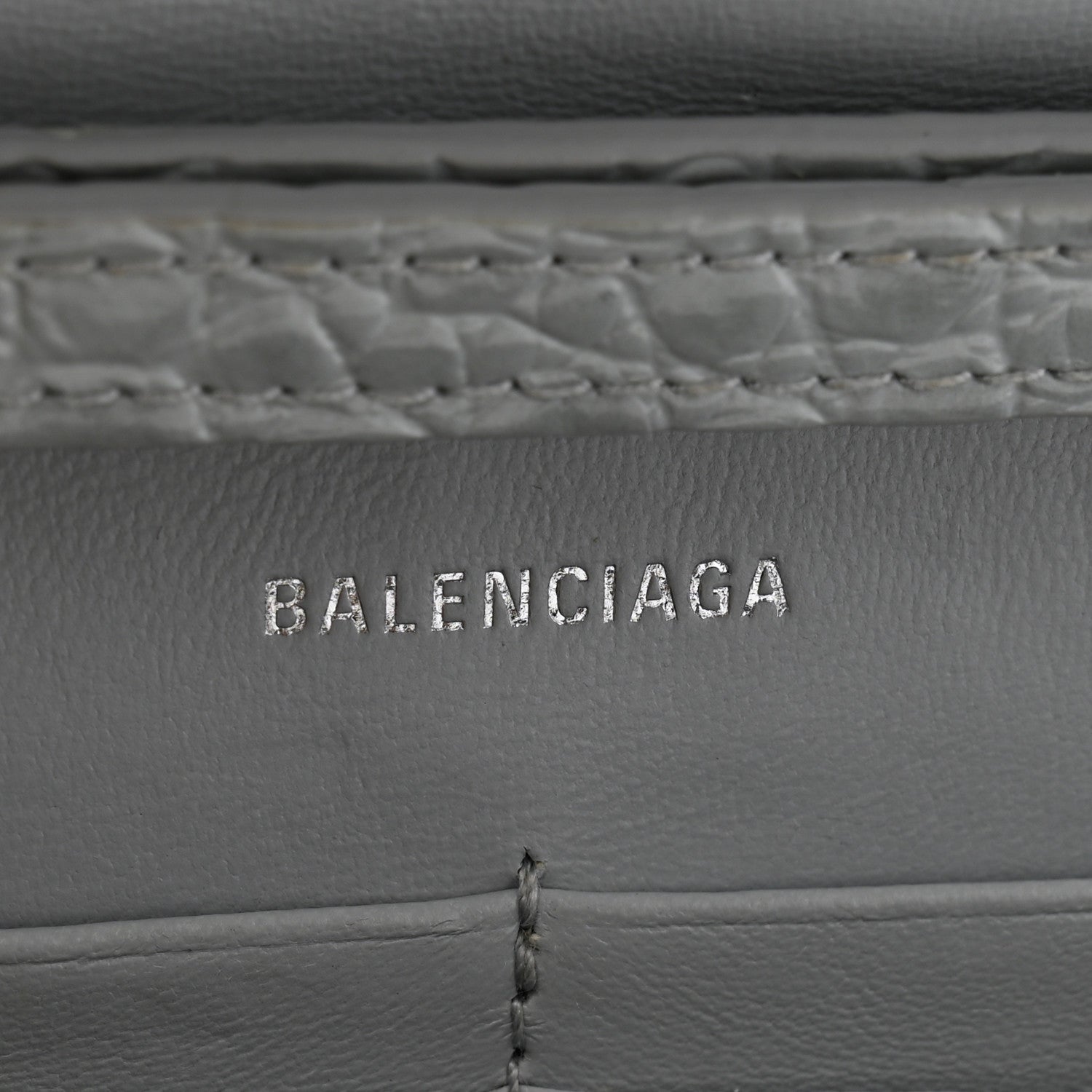 Balenciaga Shiny Metallic Calfskin Crocodile Embossed Hourglass Chain Bag Ash Blue 6 of 11