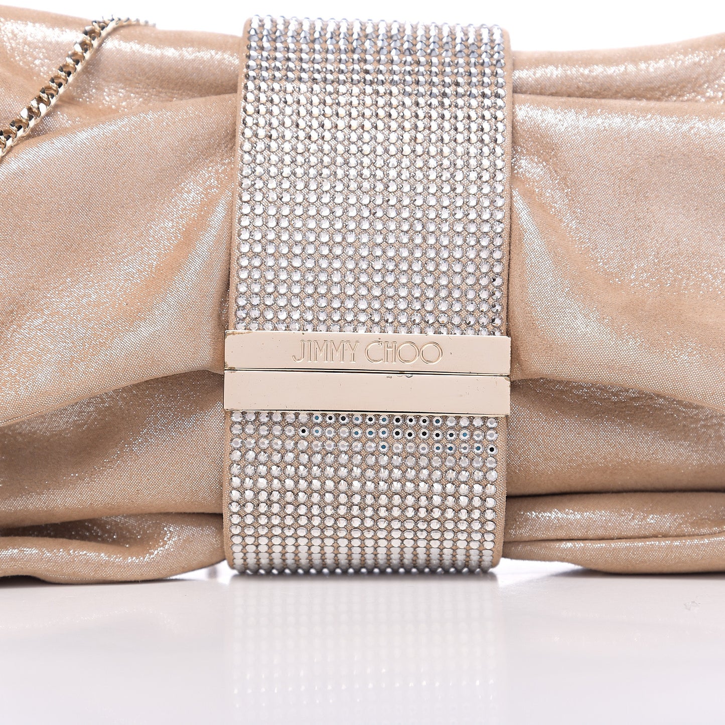 Shimmery Sheepskin Crystal Chandra Chain Clutch Powder Pink