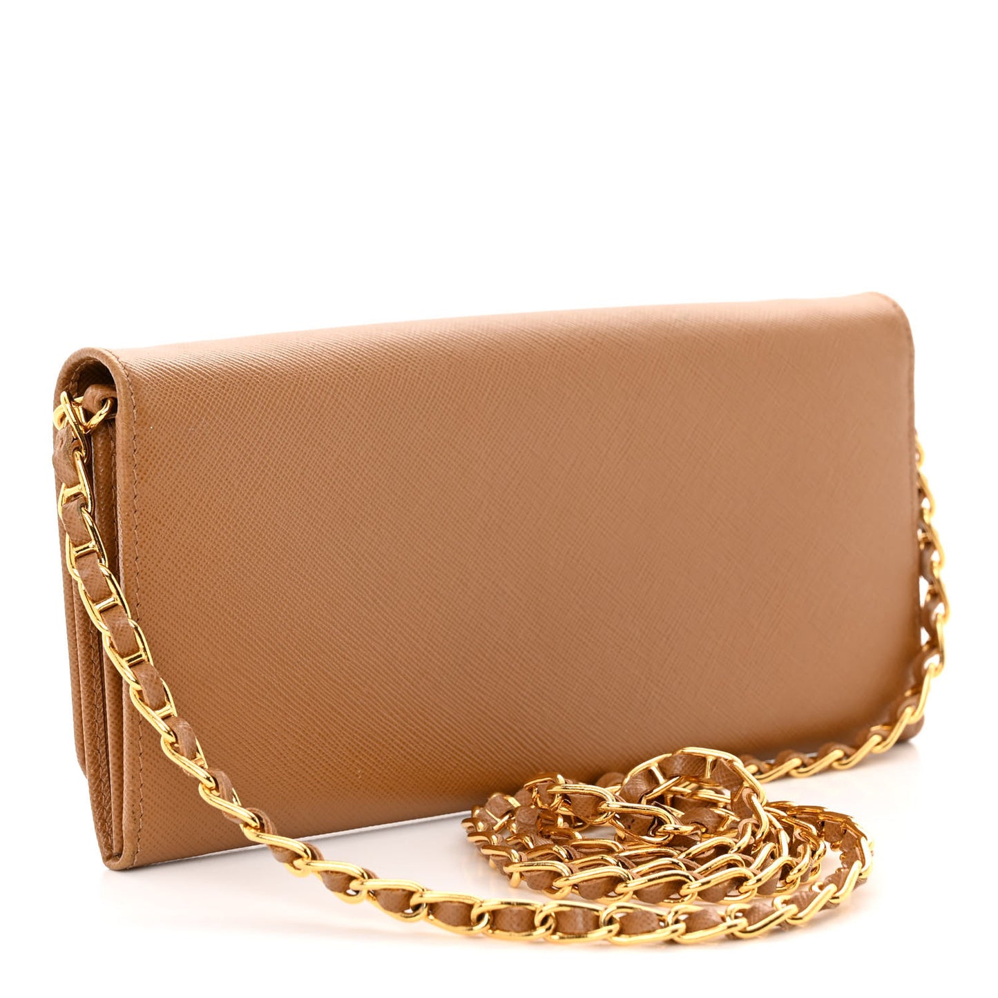 Saffiano Metal Oro Chain Wallet Caramel