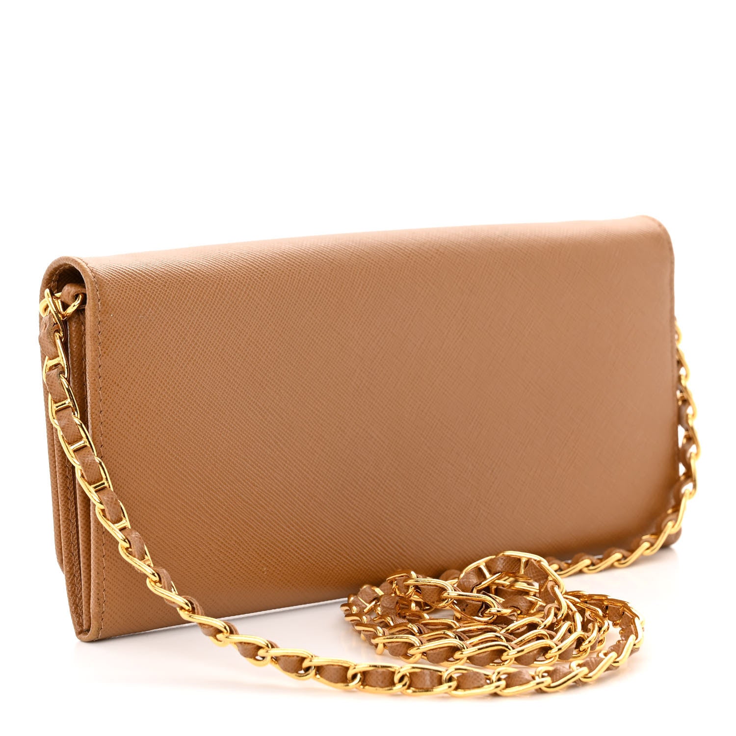Prada Saffiano Metal Oro Chain Wallet Caramel 3 of 10