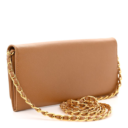 Prada Saffiano Metal Oro Chain Wallet Caramel 3 of 10