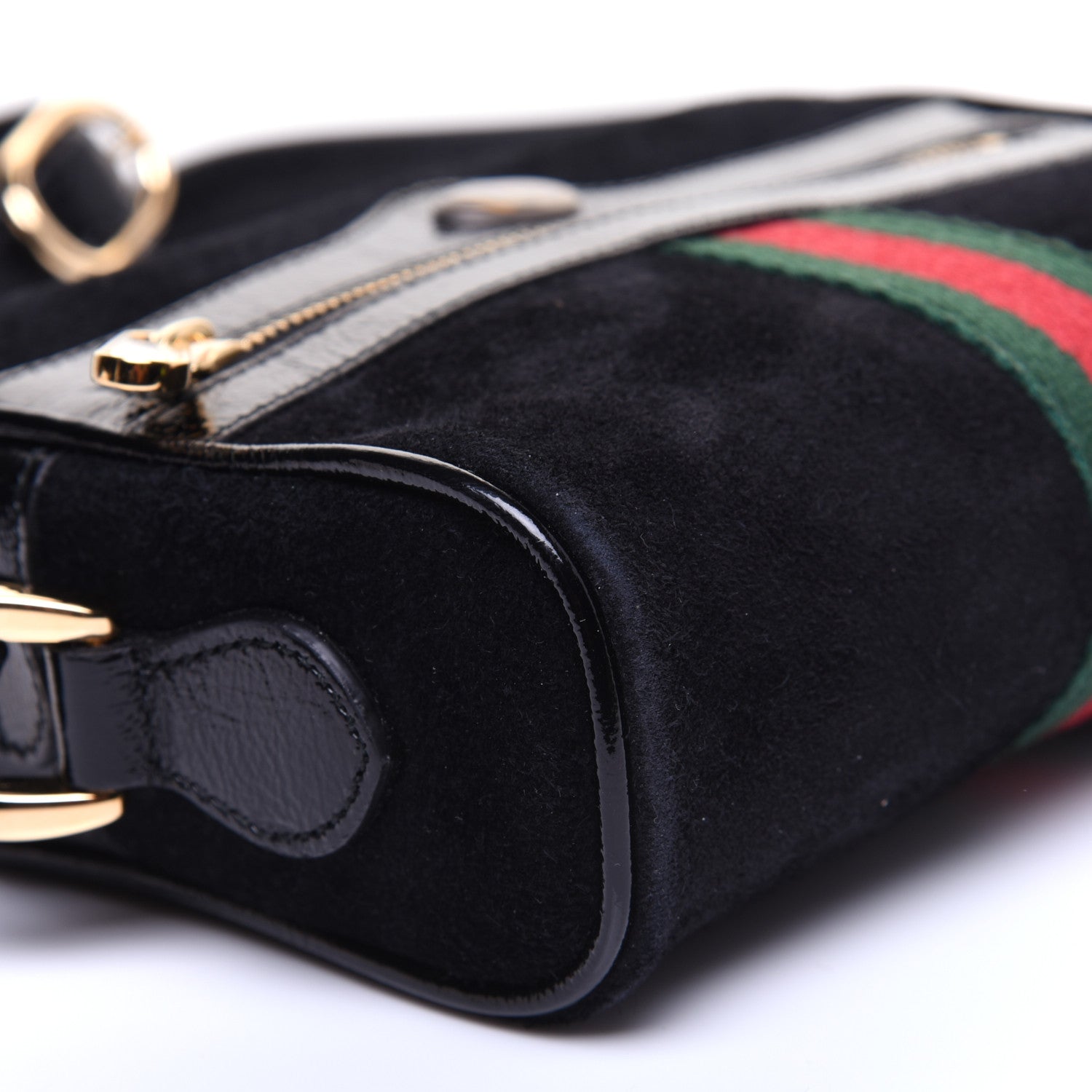 Gucci Suede Patent Web Mini Ophidia Shoulder Bag Black 6 of 12