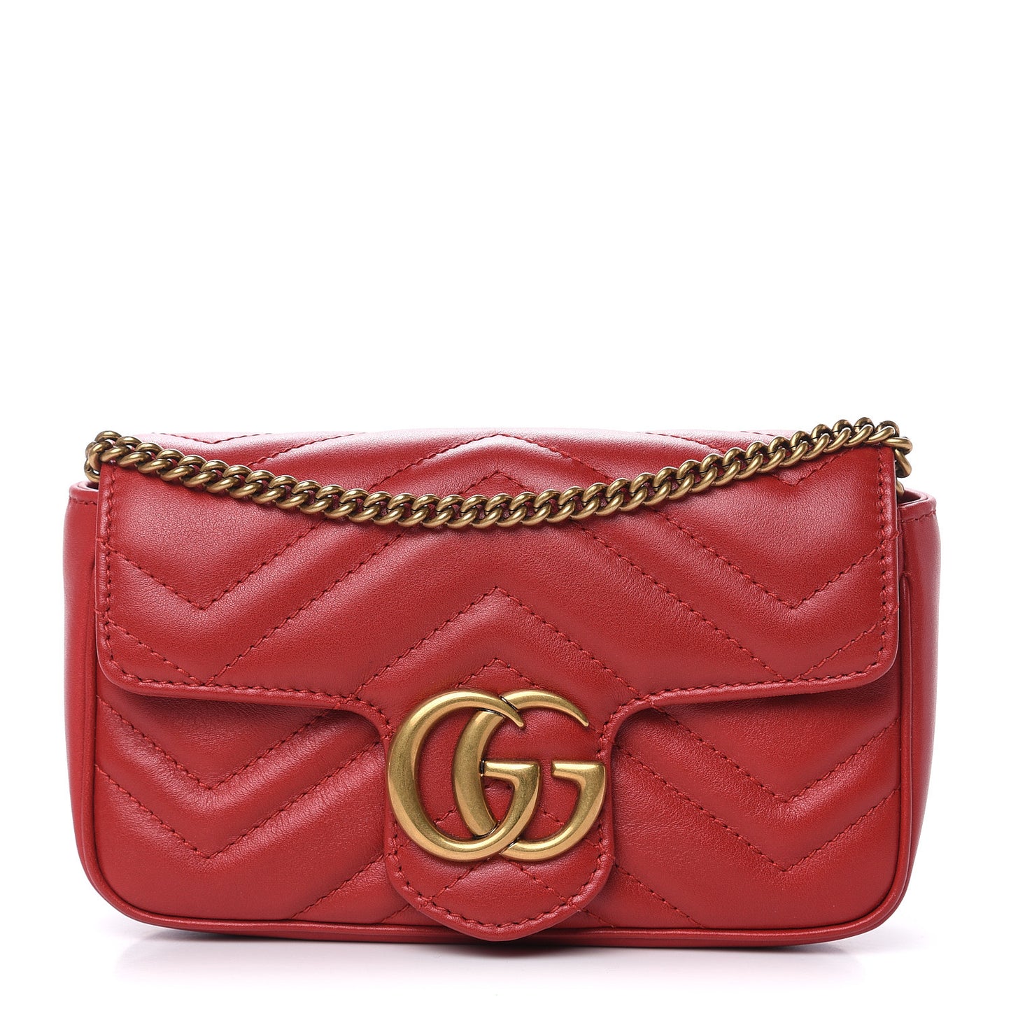 Calfskin Matelasse Super Mini GG Marmont Shoulder Bag Hibiscus Red