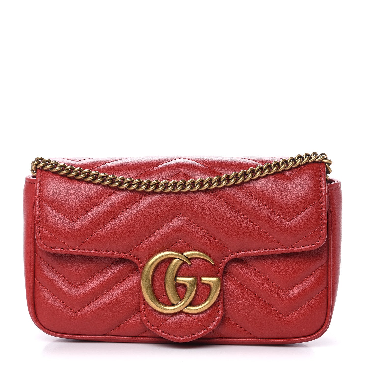 Gucci Calfskin Matelasse Super Mini GG Marmont Shoulder Bag Hibiscus Red 1 of 10