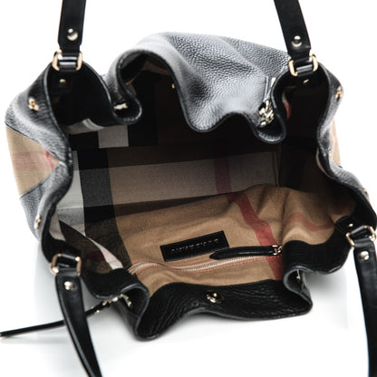 Burberry Grainy Calfskin House Check Medium Maidstone Black 5 of 9