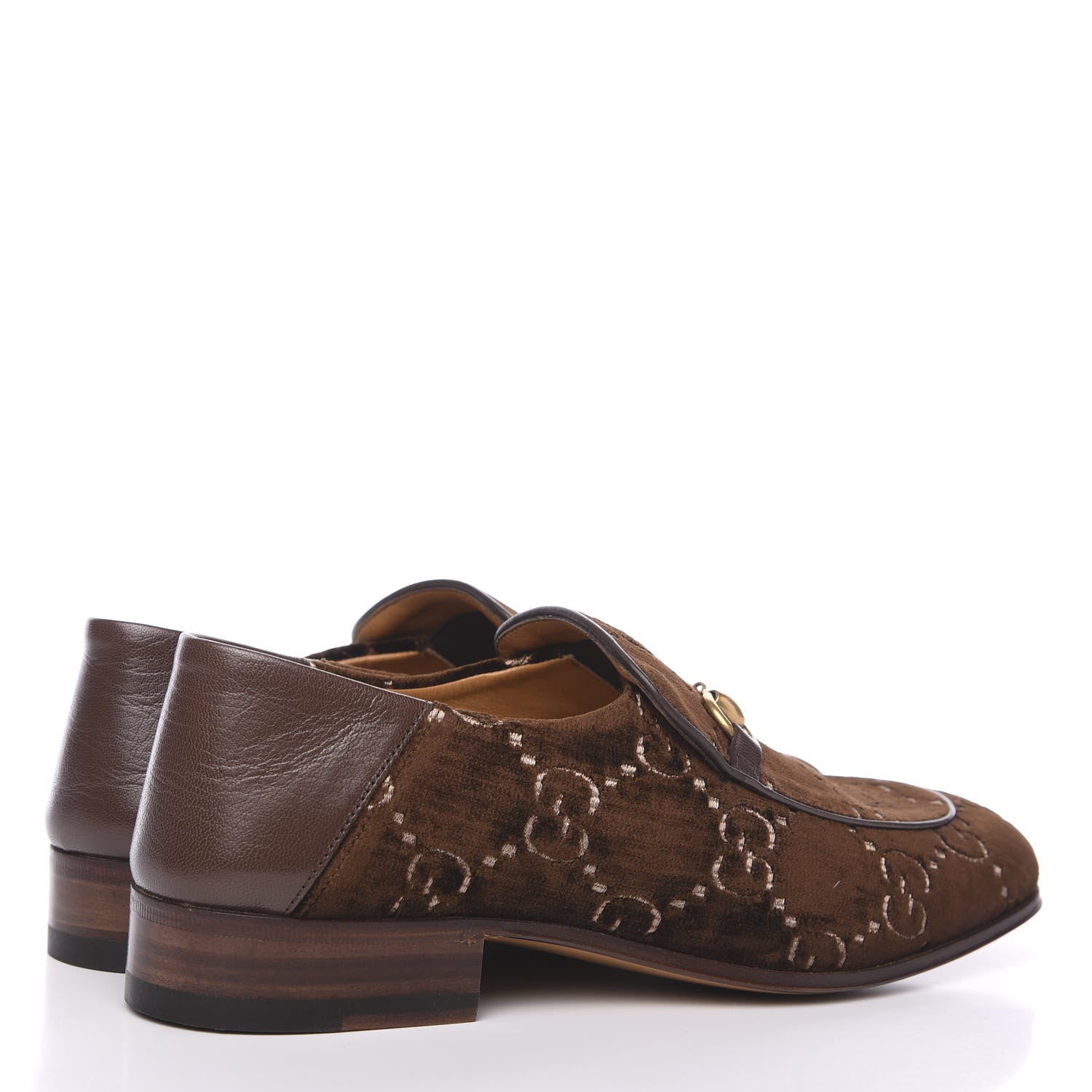 Gucci Velvet GG Monogram Goatskin Mens Horsebit Loafers 7 Brown Vintage Cocoa 4 of 9