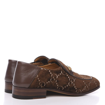 Gucci Velvet GG Monogram Goatskin Mens Horsebit Loafers 7 Brown Vintage Cocoa 4 of 9