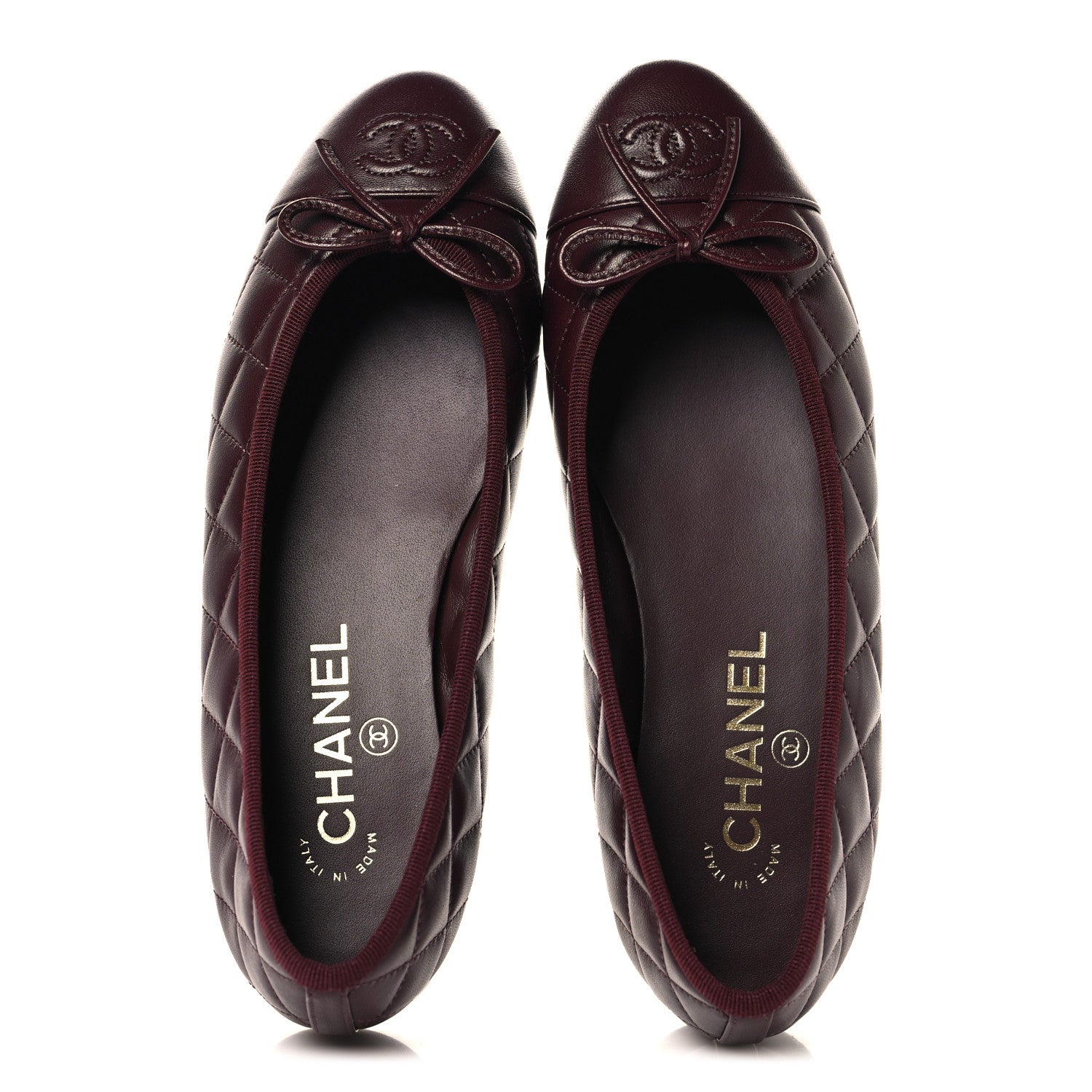 Chanel Lambskin Quilted CC Cap Toe Ballerina Flats 37.5 Dark Burgundy 2 of 10