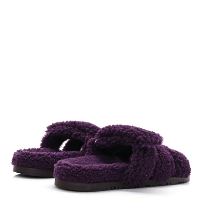 Hermes Woolskin Womens Chypre Sandals 37 Violet Fonce 4 of 8