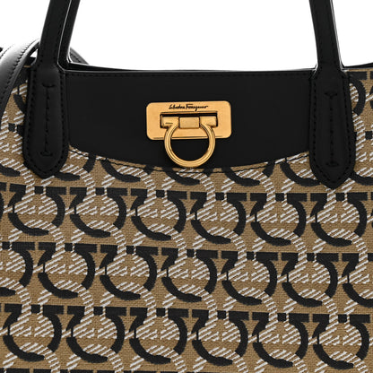 Salvatore Ferragamo Canvas Calfskin Gancini Tote Sand Black 8 of 11
