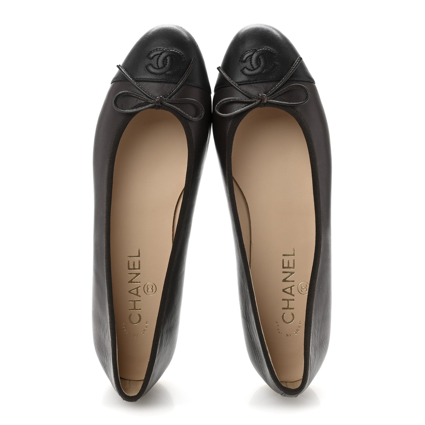 Lambskin Cap Toe CC Ballerina Flats 40 Brown Black