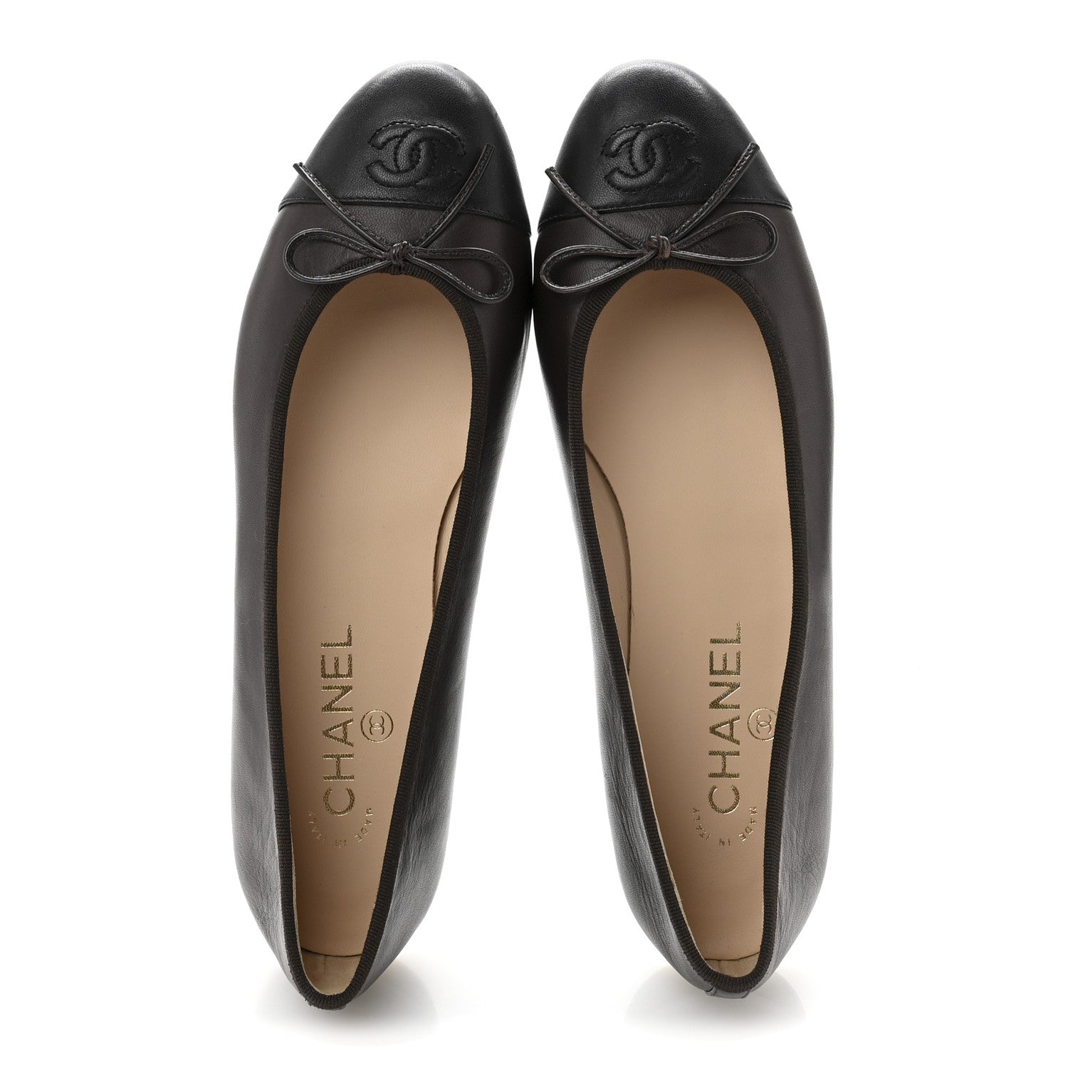 Chanel Lambskin Cap Toe CC Ballerina Flats 40 Brown Black 2 of 9
