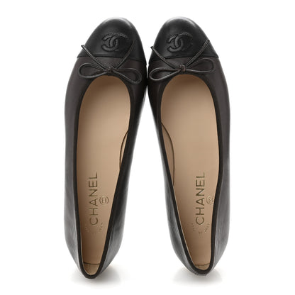 Chanel Lambskin Cap Toe CC Ballerina Flats 40 Brown Black 2 of 9