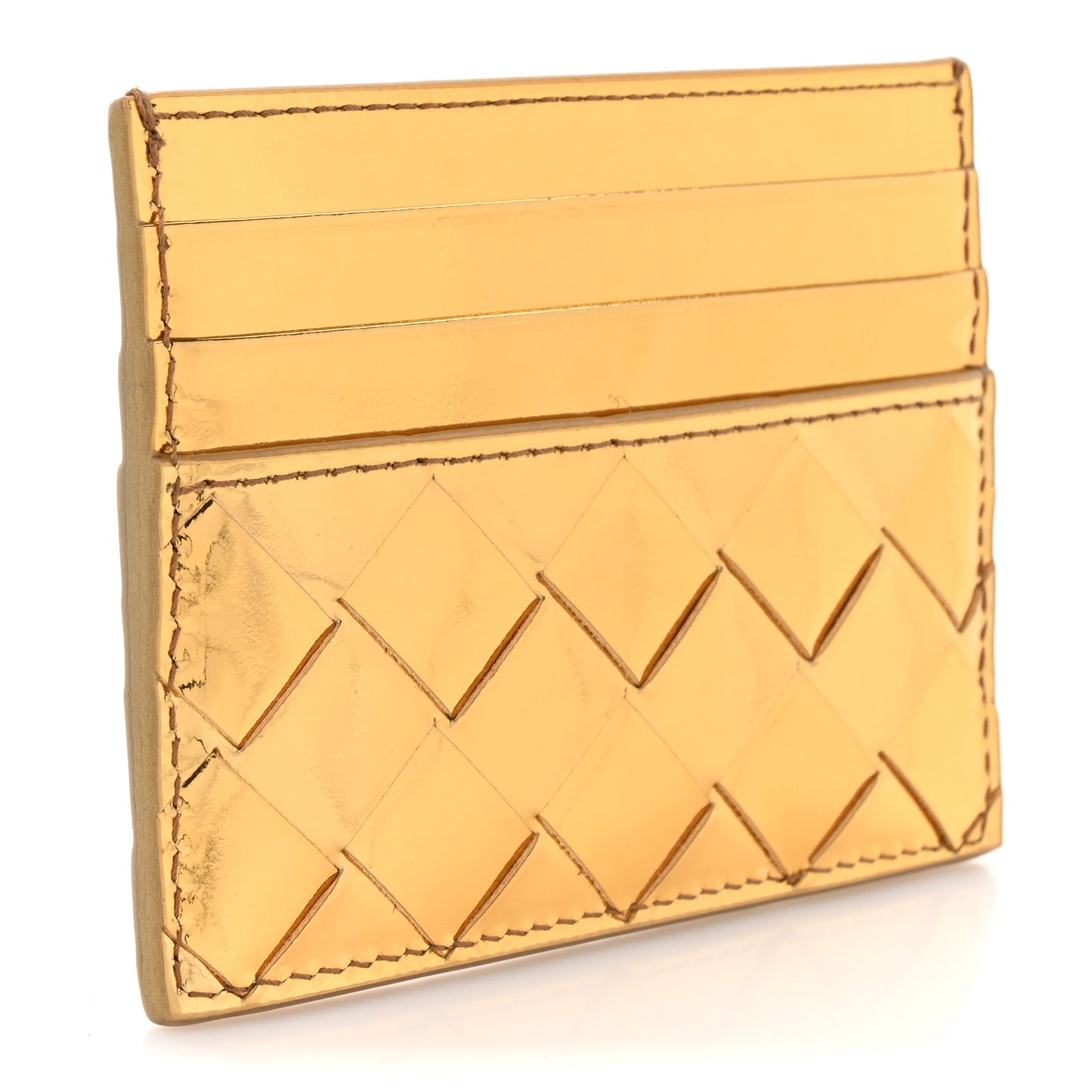 Metallic Nappa Intrecciato Card Case Gold