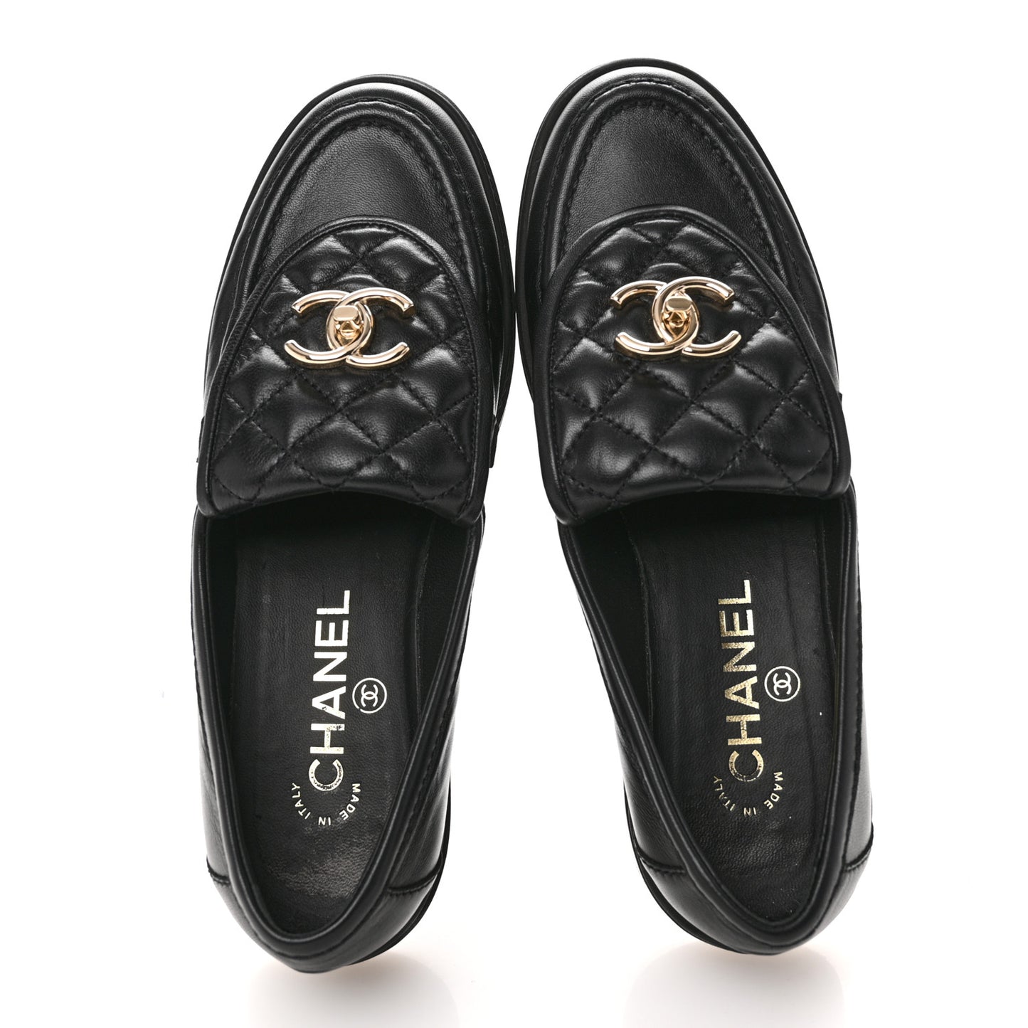 Lambskin Quilted CC Turnlock Loafers 37 Black