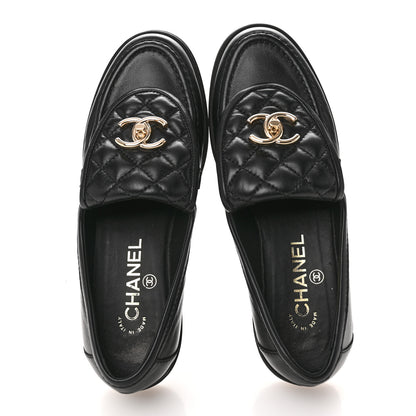Chanel Lambskin Quilted CC Turnlock Loafers 37 Black 2 of 10