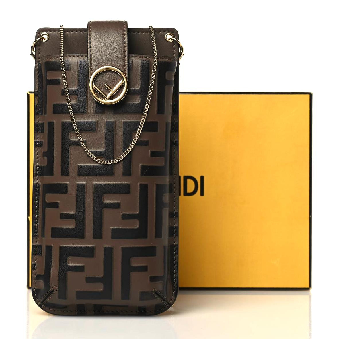 Fendi Vitello Soft F is Fendi Bi-Color FF 1974 Embossed Phone Pouch Maya Black 10 of 10