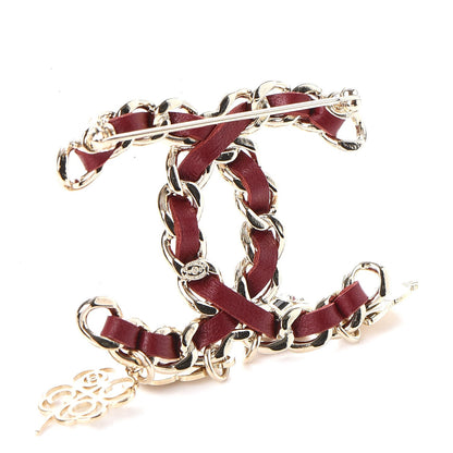 Chanel Lambskin Crystal Chain CC Charms Brooch Red Gold 3 of 5