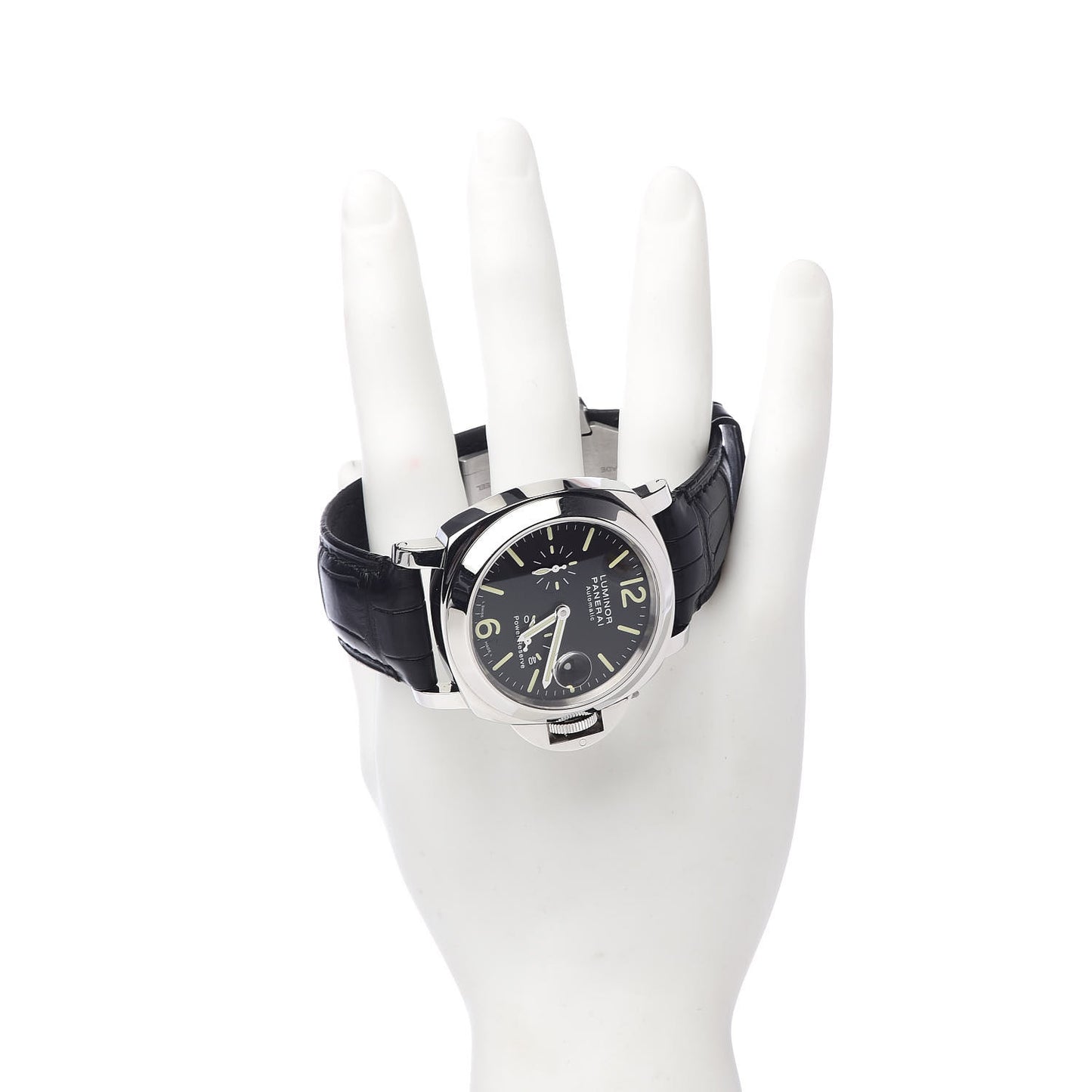 Stainless Steel Alligator 44mm Luminor 3 Day Power Reserve Automatic Watch Black PAM00090