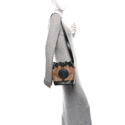 Fendi Vitello Liberty Glossy Lambskin F is Fendi Perforated Small Mon Tresor Bucket Bag Sand Mimosa Black 2 of 10