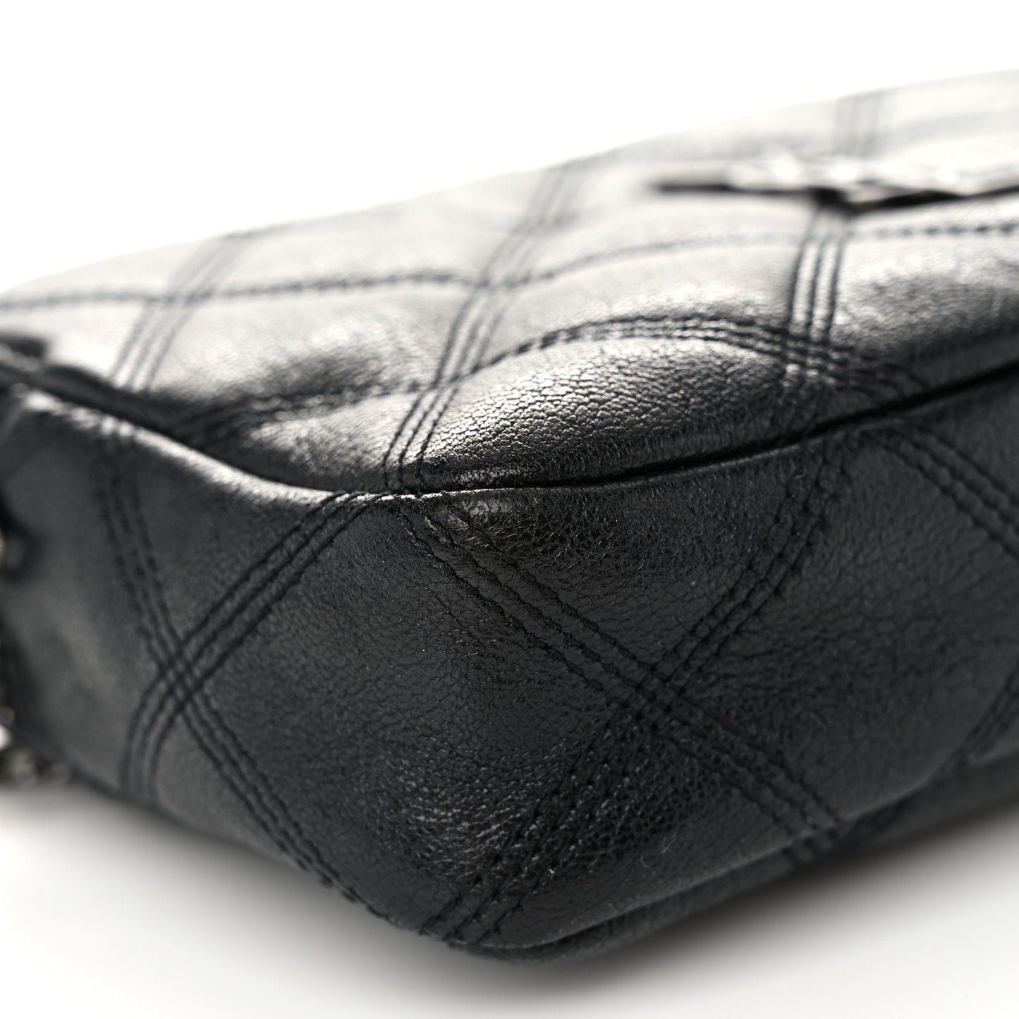 Grained Lambskin Quilted Mini Becky Double Zip Bag Black
