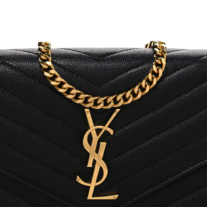 Saint Laurent Grain De Poudre Matelasse Chevron Monogram Chain Wallet Black 7 of 11