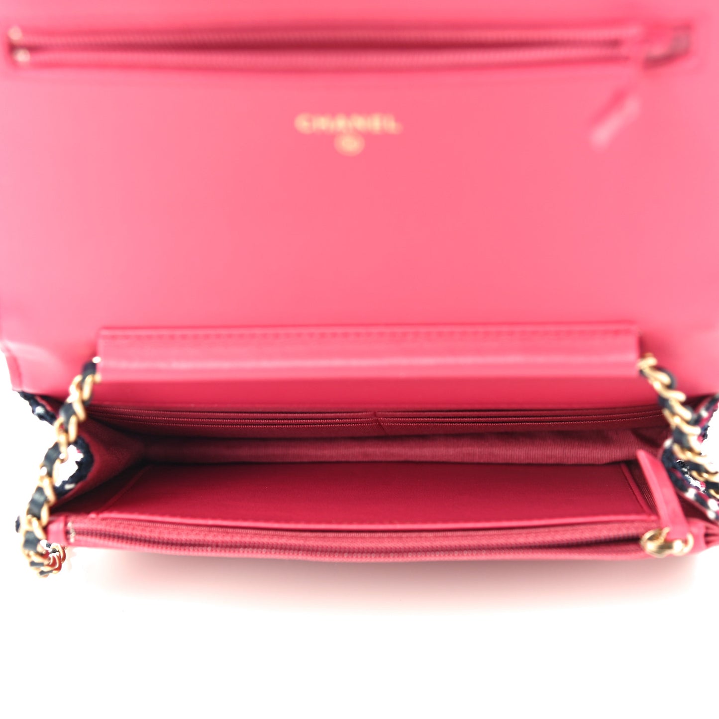 Tweed Calfskin Signe Wallet On Chain WOC Black Pink