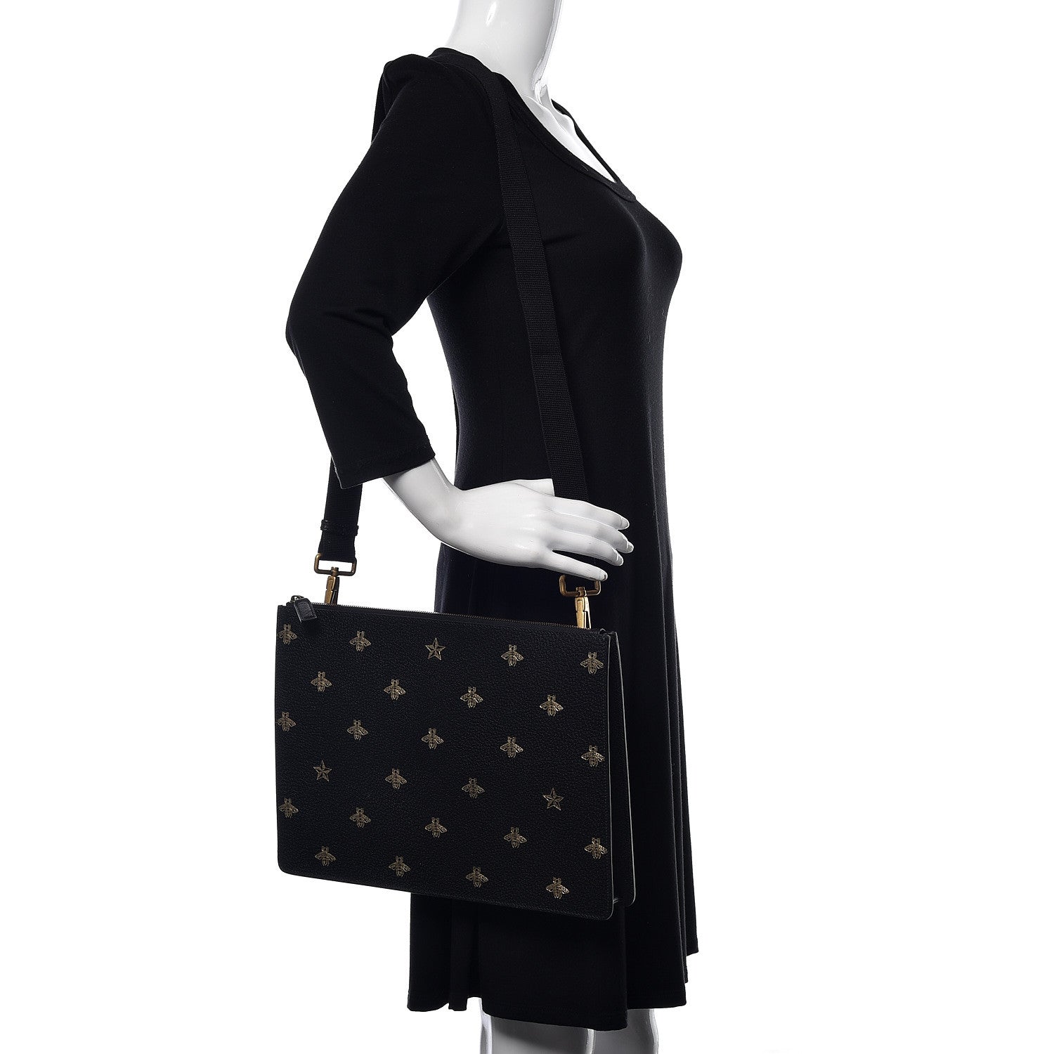 Gucci Grained Calfskin Bee Star Messenger Black 2 of 11